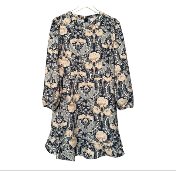 NWT Women's LOFT Petite Long Sleeve Dress Size 10P Navy Beige Floral - Picture 2 of 10
